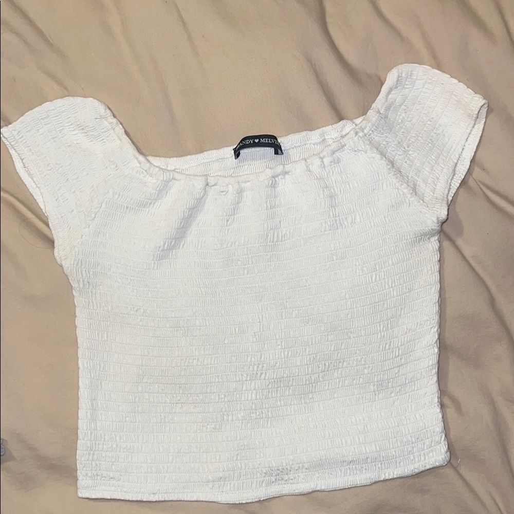 Brandy Melville Cream Smocked Fitted Crop Top